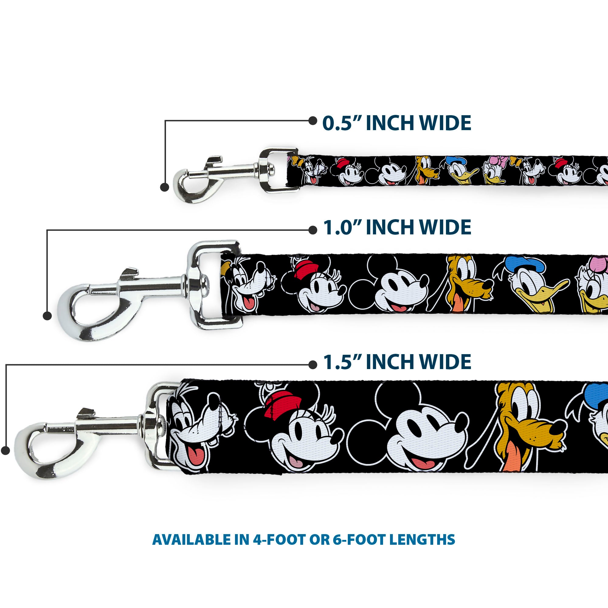 Dog Leash - Disney The Sensational Six Smiling Faces Black Dog Leashes Disney