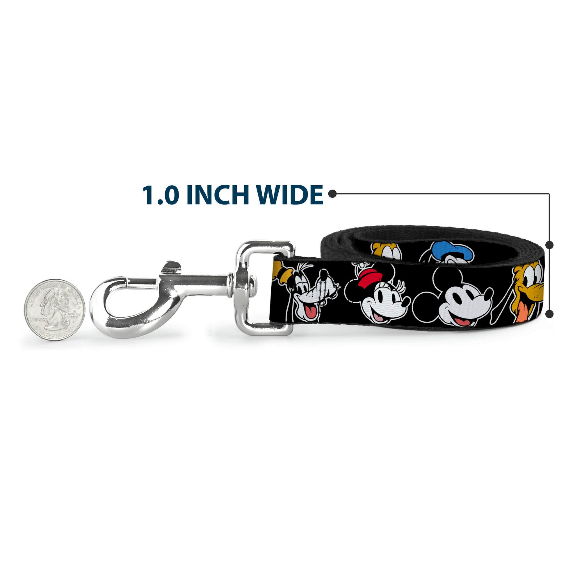 Dog Leash - Disney The Sensational Six Smiling Faces Black Dog Leashes Disney