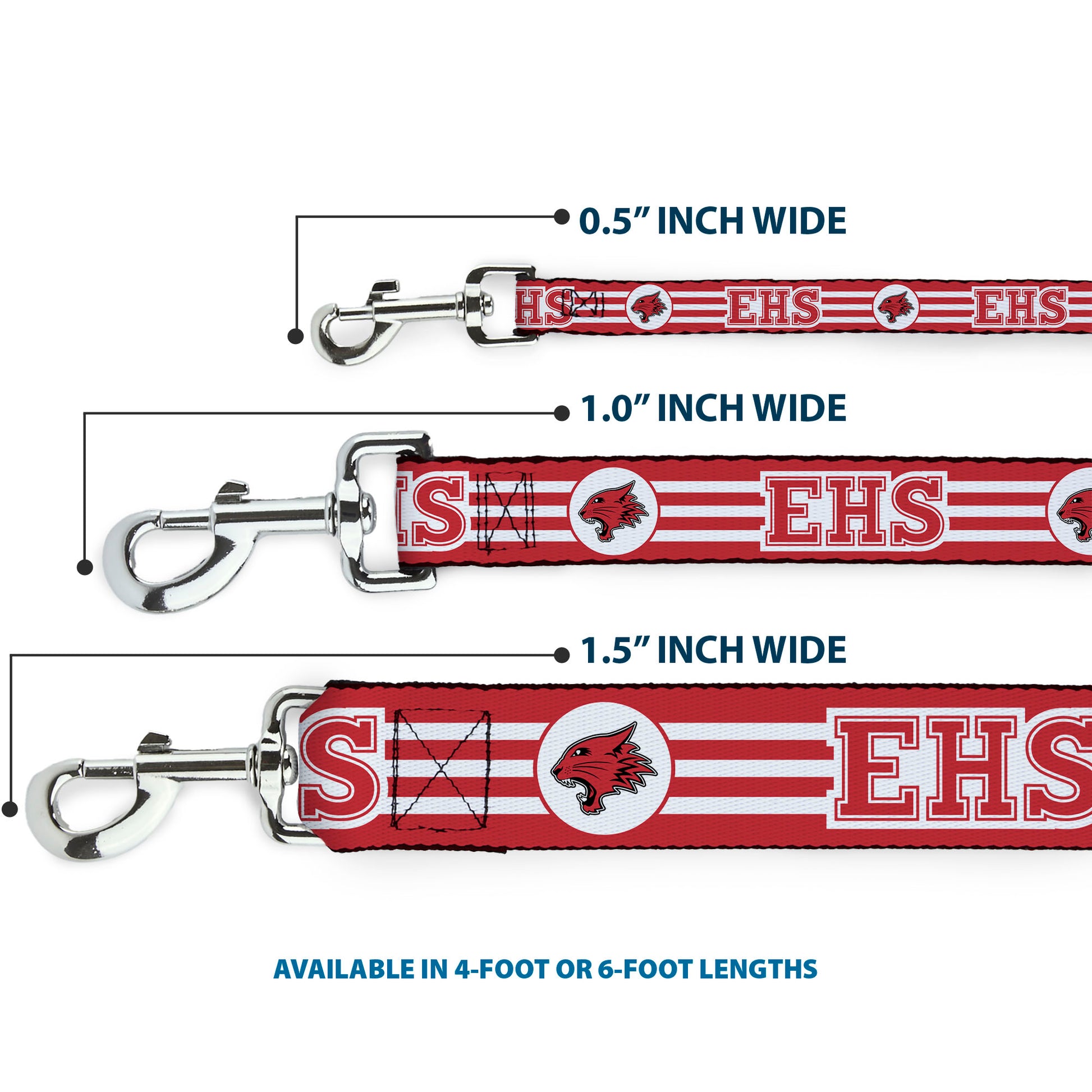 Dog Leash - High School Musical East High School EHS Wildcats Logo/Stripe White/Red Dog Leashes Disney