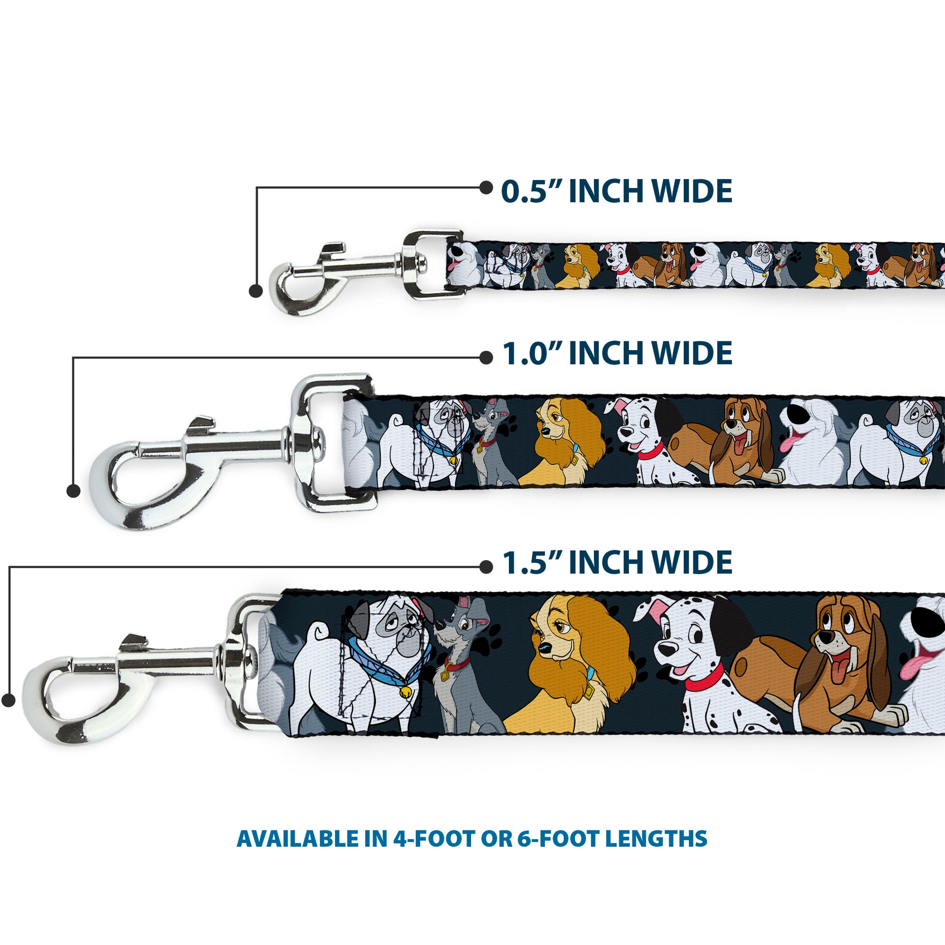 Dog Leash - Disney Dogs 6-Dog Group Collage/Paws Gray/Black Dog Leashes Disney