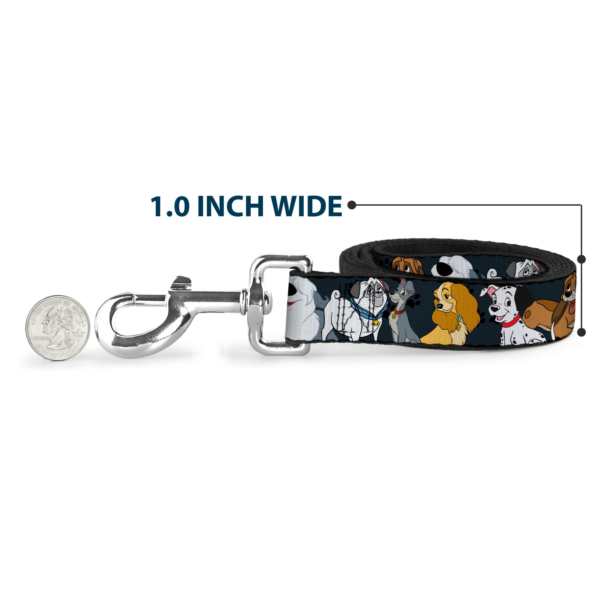Dog Leash - Disney Dogs 6-Dog Group Collage/Paws Gray/Black Dog Leashes Disney