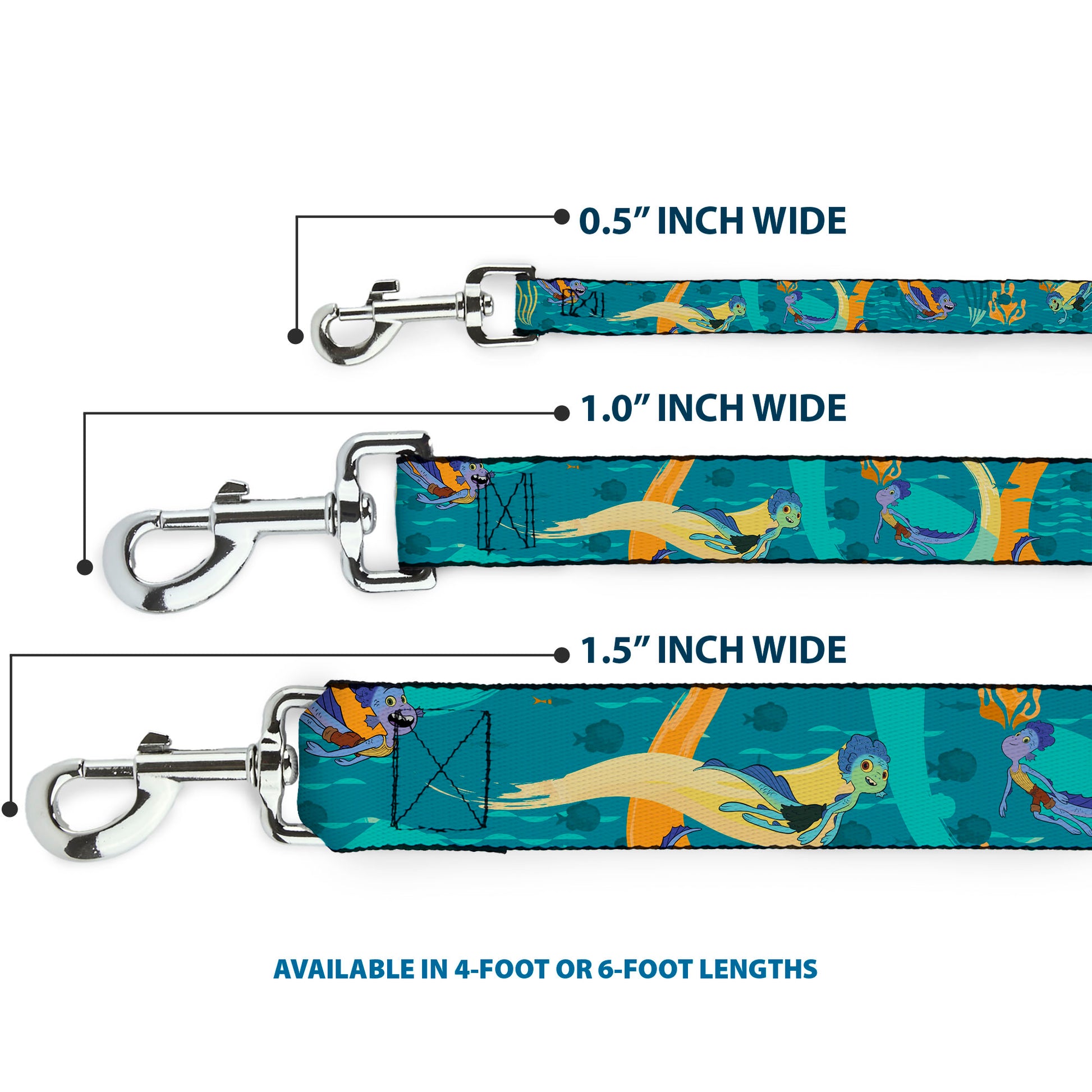 Dog Leash - Luca and Alberto Sea Monsters Swimming Poses Turquoise Blues Dog Leashes Disney
