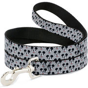 Dog Leash - Mickey Mouse Smiling Face Monogram Gray Dog Leashes Disney