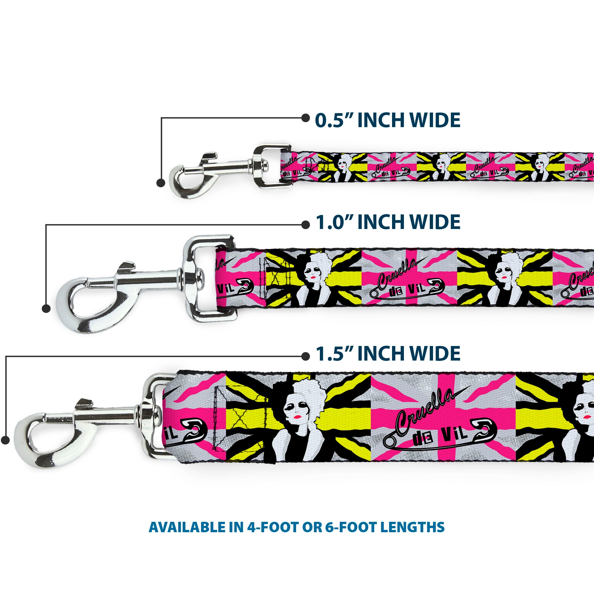 Dog Leash - CRUELLA DE VIL Safety Pin/Cruell World Pose Union Jack Punk Rock Blocks Dog Leashes Disney