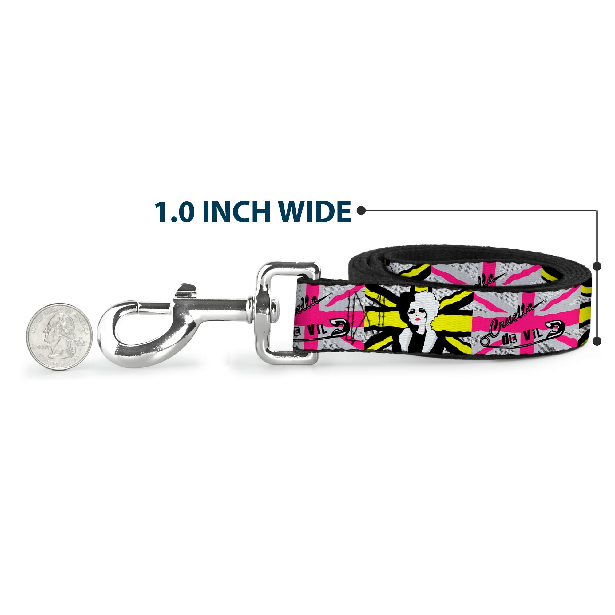 Dog Leash - CRUELLA DE VIL Safety Pin/Cruell World Pose Union Jack Punk Rock Blocks Dog Leashes Disney