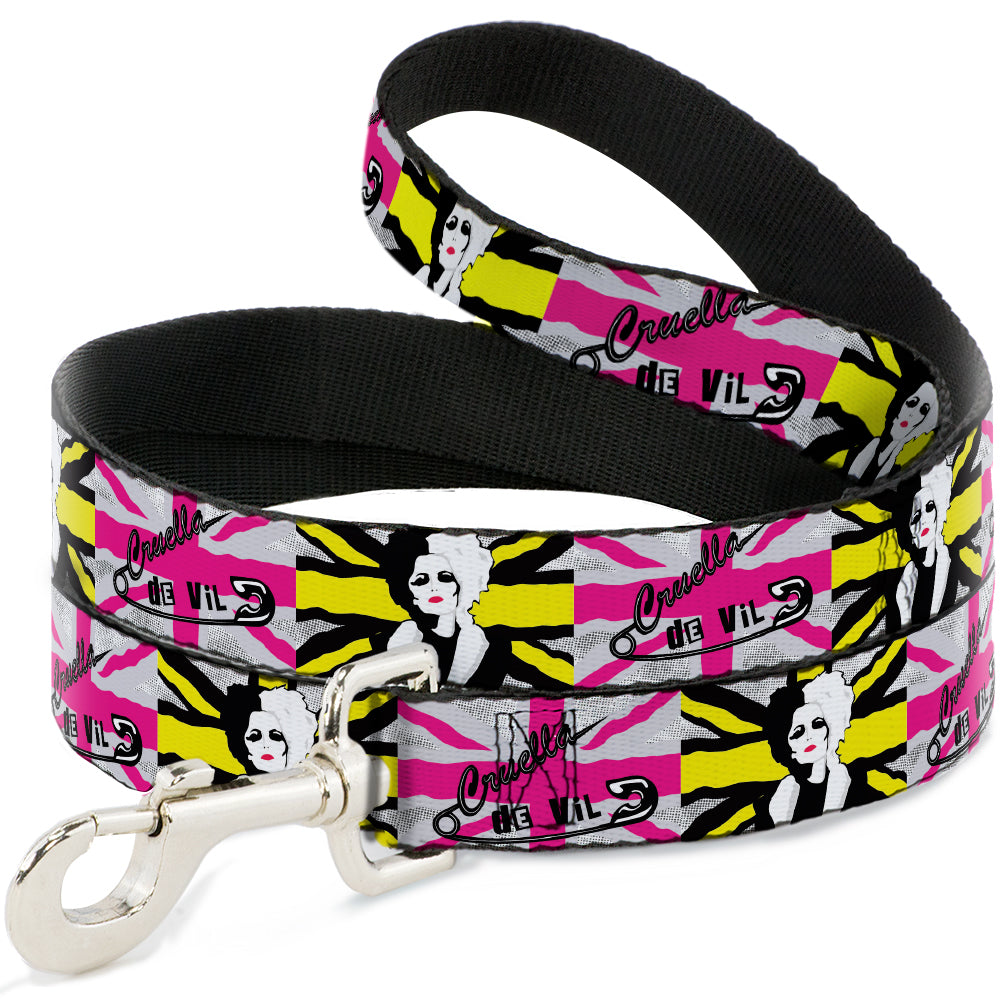 Dog Leash - CRUELLA DE VIL Safety Pin/Cruell World Pose Union Jack Punk Rock Blocks Dog Leashes Disney