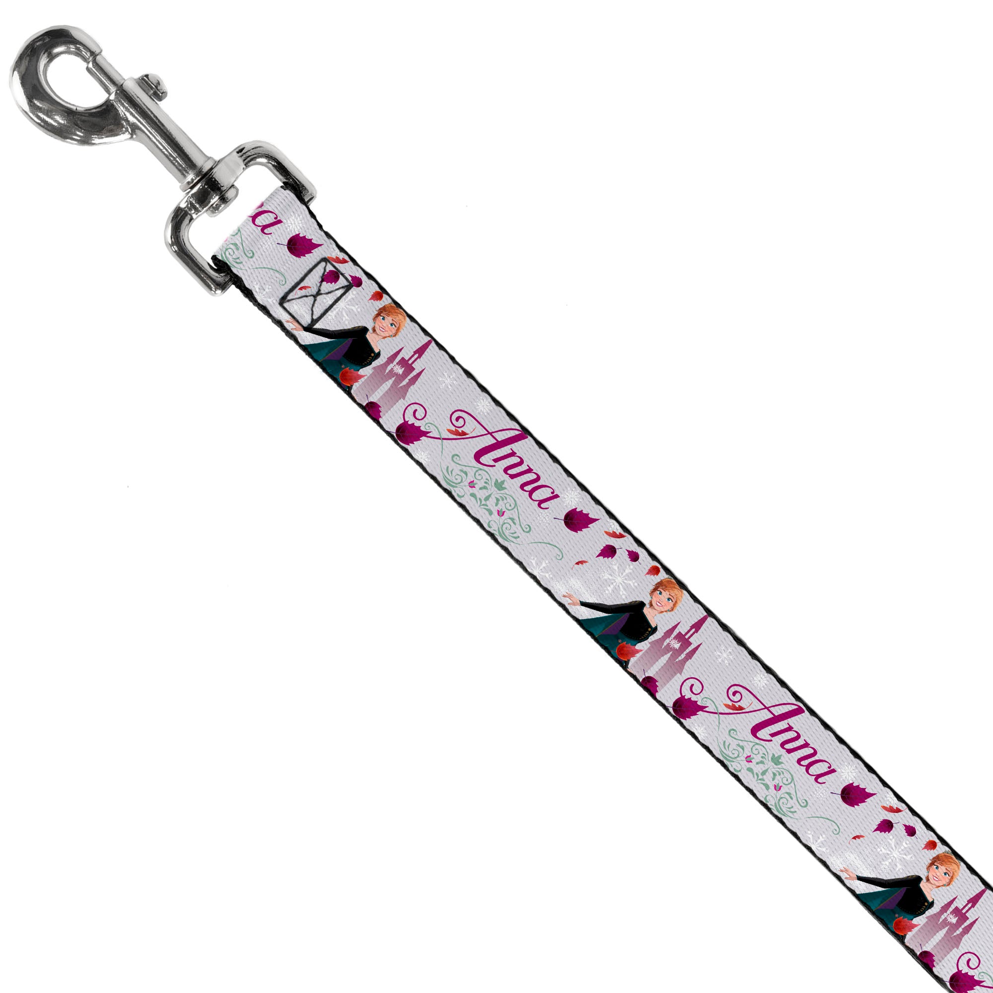 Dog Leash - Frozen Anna Castle Pose with Flowers and Script Grays/Pinks Dog Leashes Disney