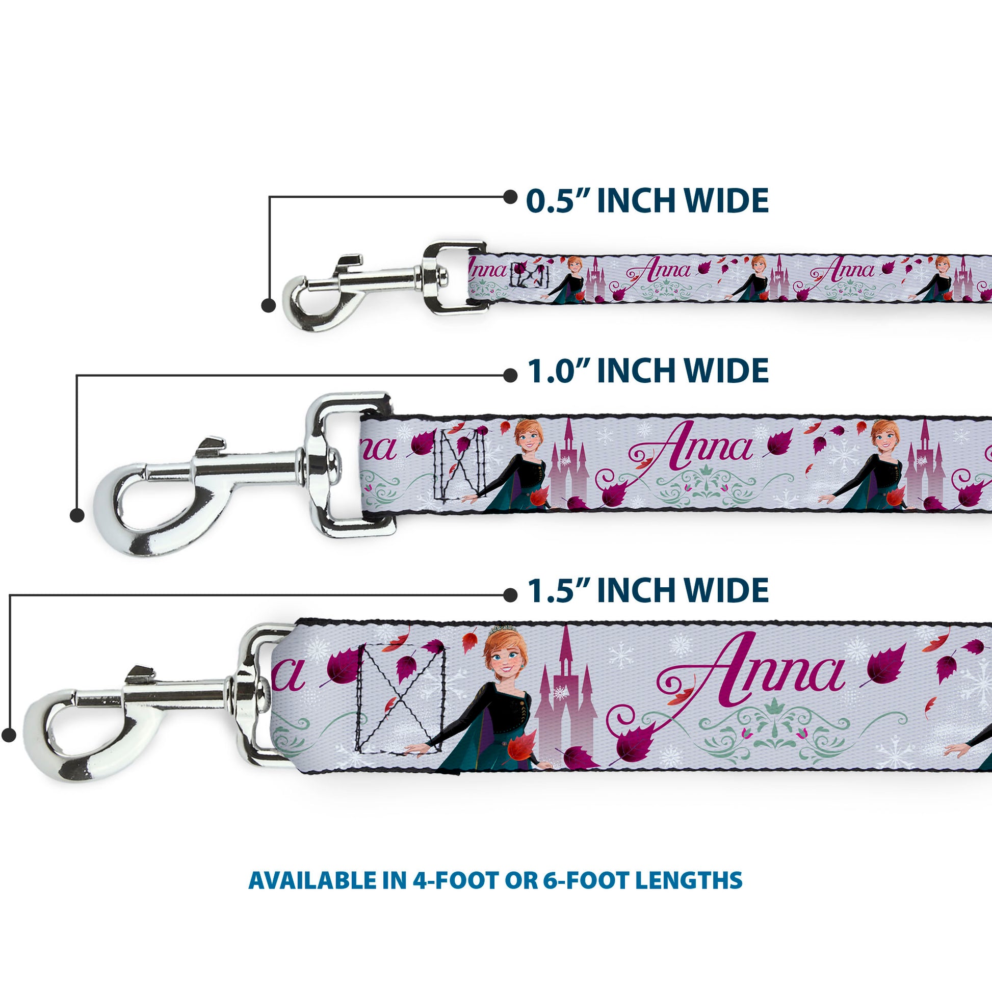 Dog Leash - Frozen Anna Castle Pose with Flowers and Script Grays/Pinks Dog Leashes Disney
