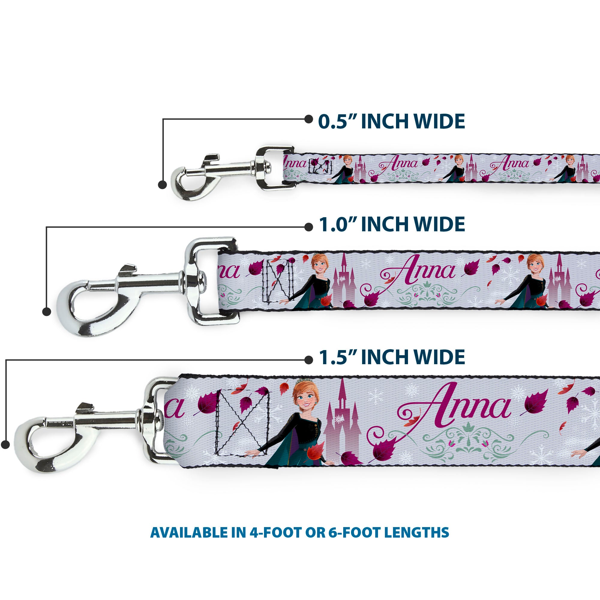 Dog Leash - Frozen Anna Castle Pose with Flowers and Script Grays/Pinks Dog Leashes Disney
