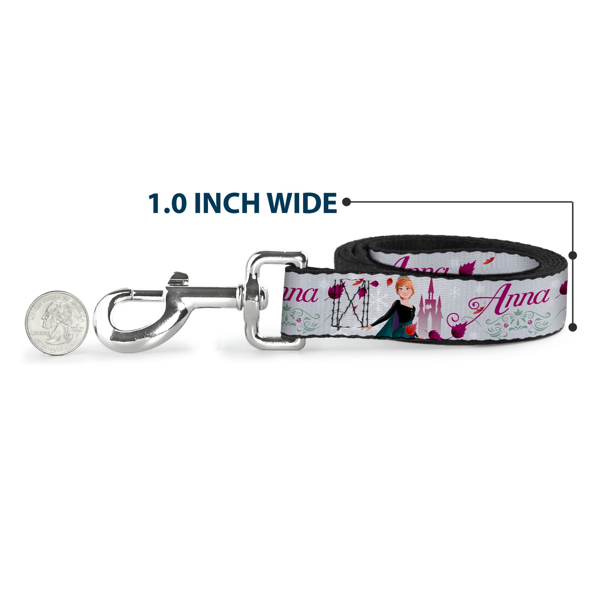 Dog Leash - Frozen Anna Castle Pose with Flowers and Script Grays/Pinks Dog Leashes Disney