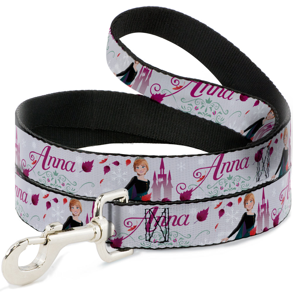 Dog Leash - Frozen Anna Castle Pose with Flowers and Script Grays/Pinks Dog Leashes Disney