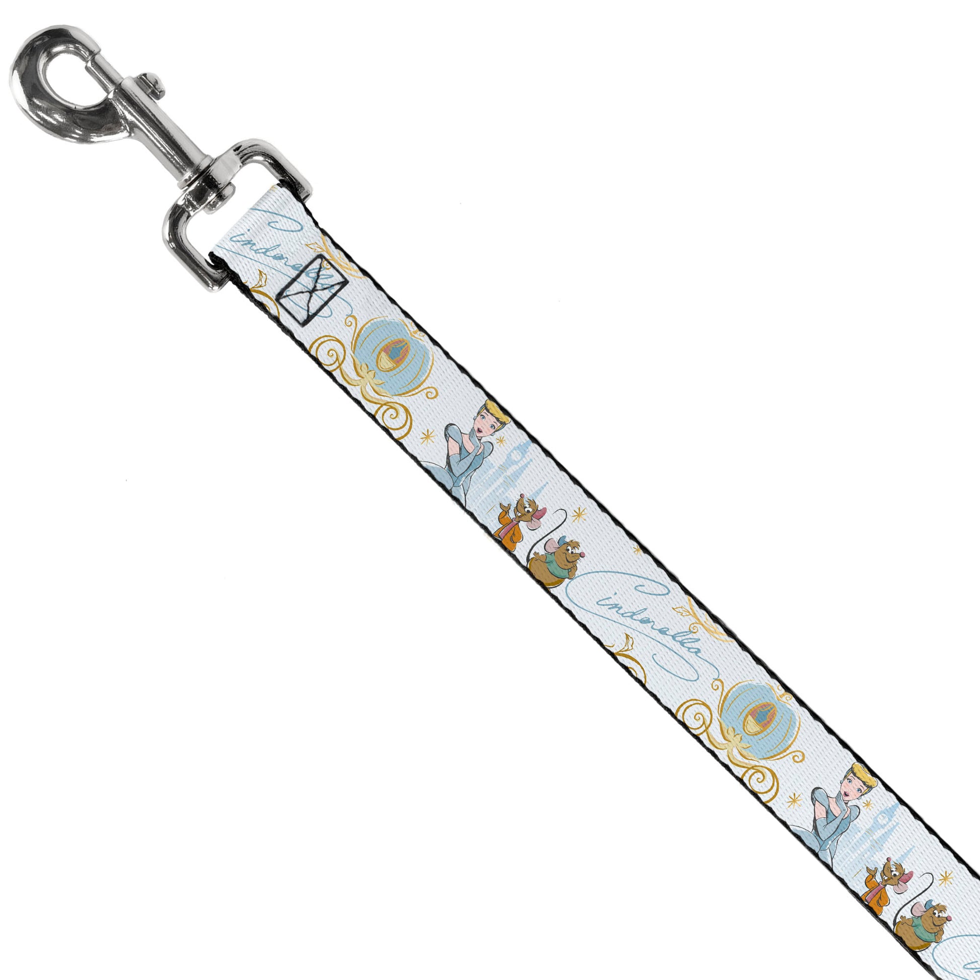 Dog Leash - Cinderella Pumpkin Coach and Mice Pose with Script White/Blues Dog Leashes Disney