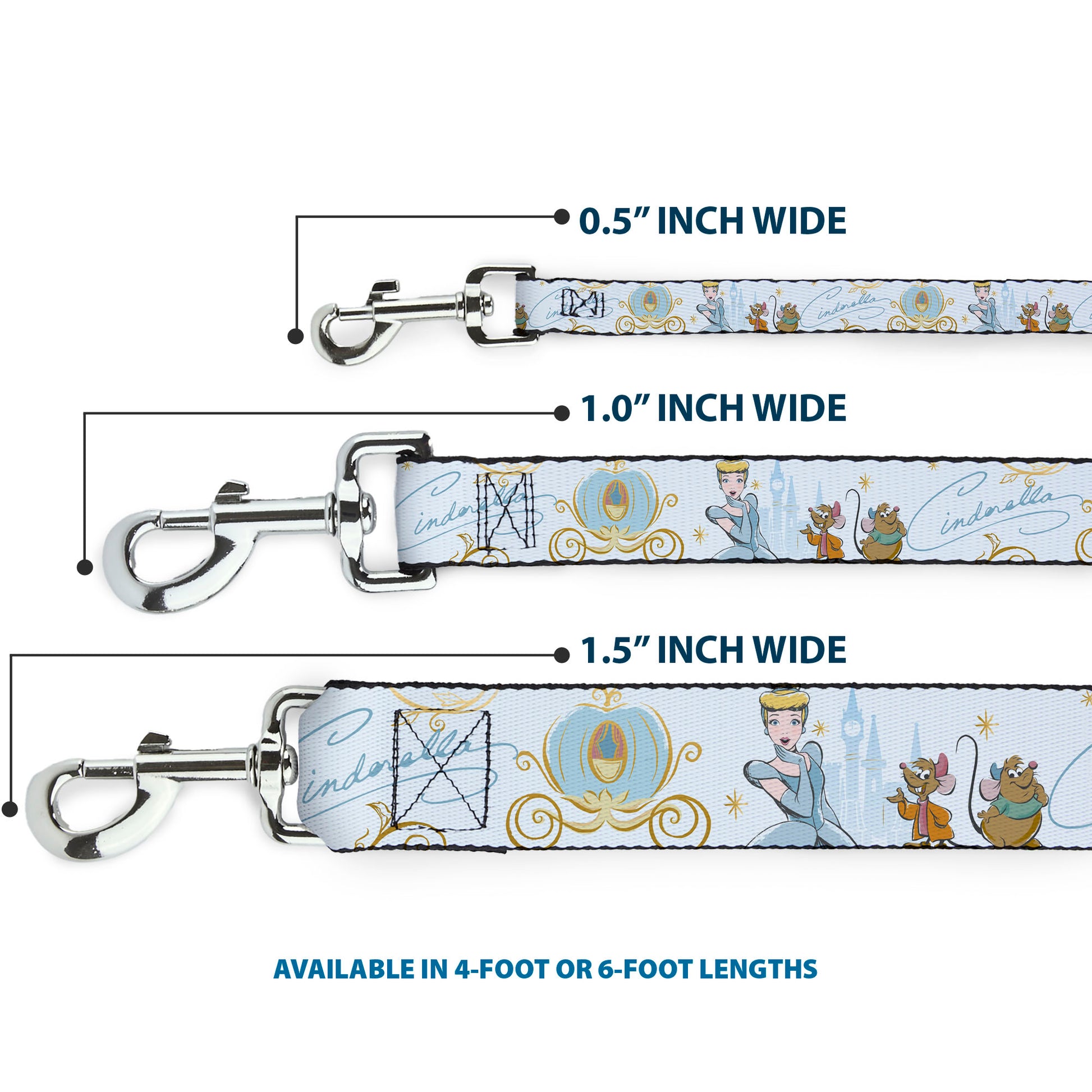 Dog Leash - Cinderella Pumpkin Coach and Mice Pose with Script White/Blues Dog Leashes Disney