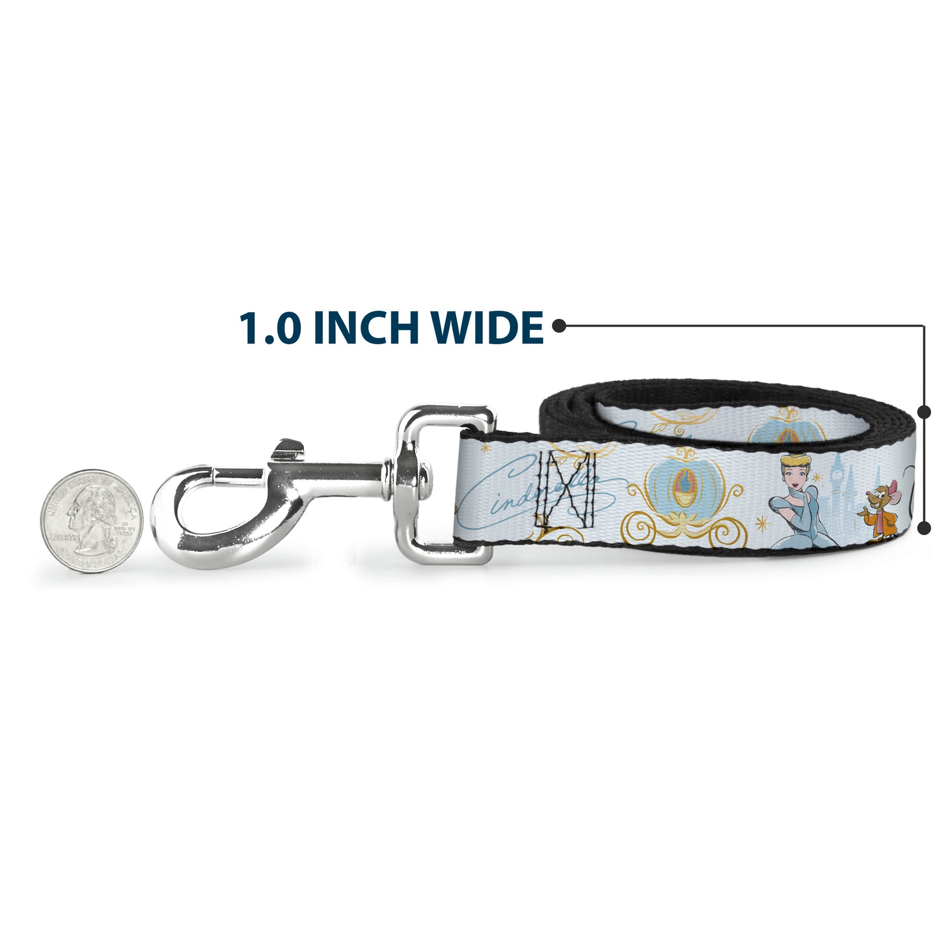 Dog Leash - Cinderella Pumpkin Coach and Mice Pose with Script White/Blues Dog Leashes Disney