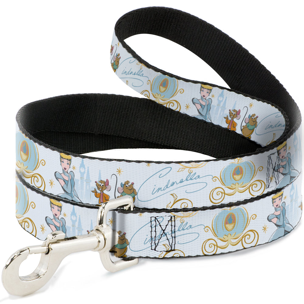 Dog Leash - Cinderella Pumpkin Coach and Mice Pose with Script White/Blues Dog Leashes Disney