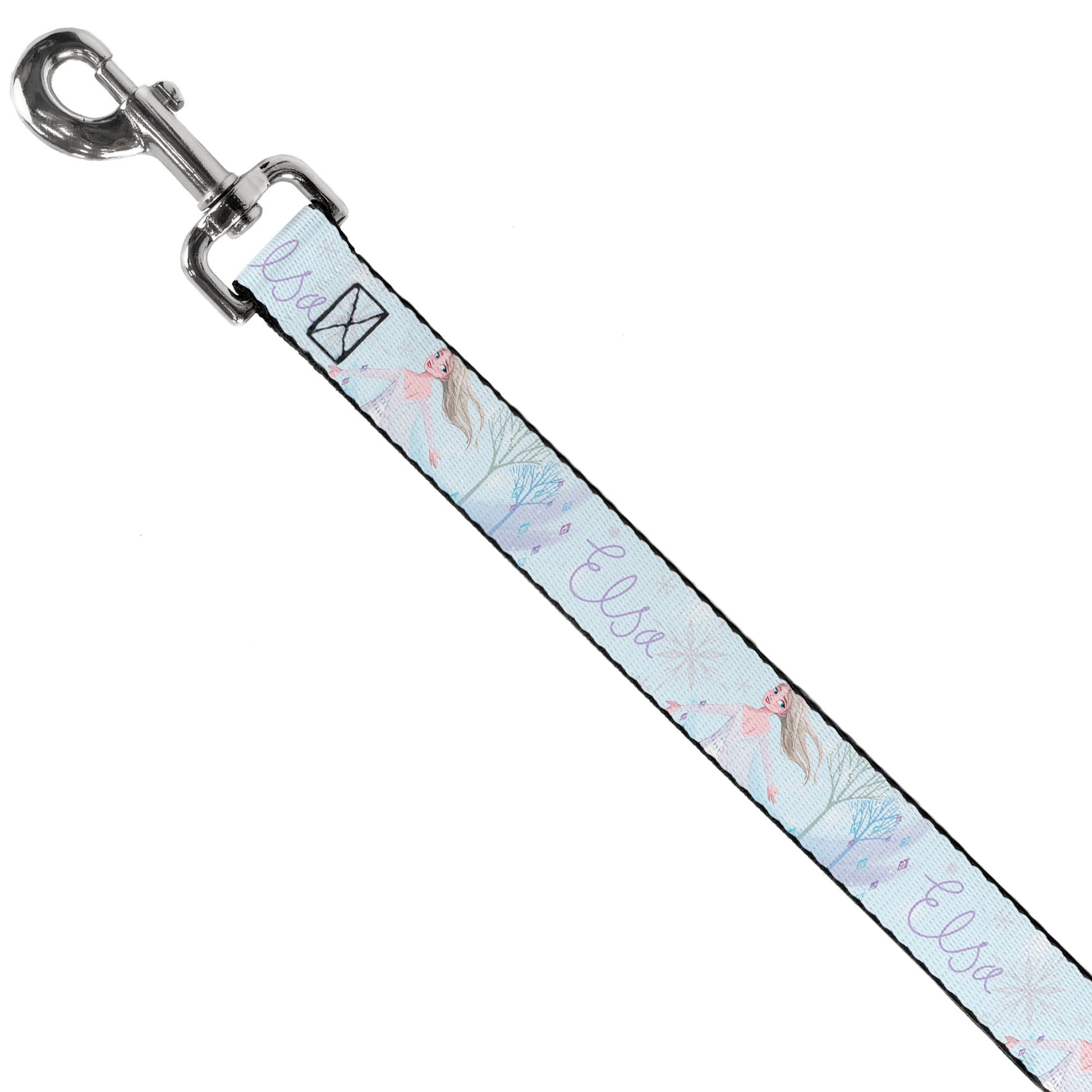 Dog Leash - Frozen Elsa Snowflake Pose with Trees and Script Blues/Purples Dog Leashes Disney