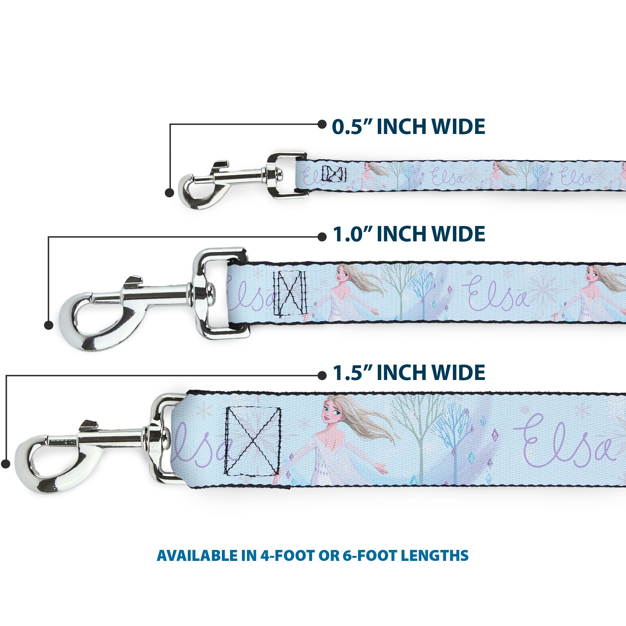 Dog Leash - Frozen Elsa Snowflake Pose with Trees and Script Blues/Purples Dog Leashes Disney