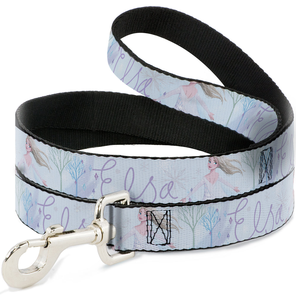 Dog Leash - Frozen Elsa Snowflake Pose with Trees and Script Blues/Purples Dog Leashes Disney
