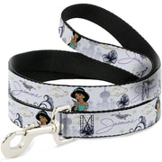 Dog Leash - Aladdin Jasmine Palace Pose with Script and Flowers White/Purples Dog Leashes Disney
