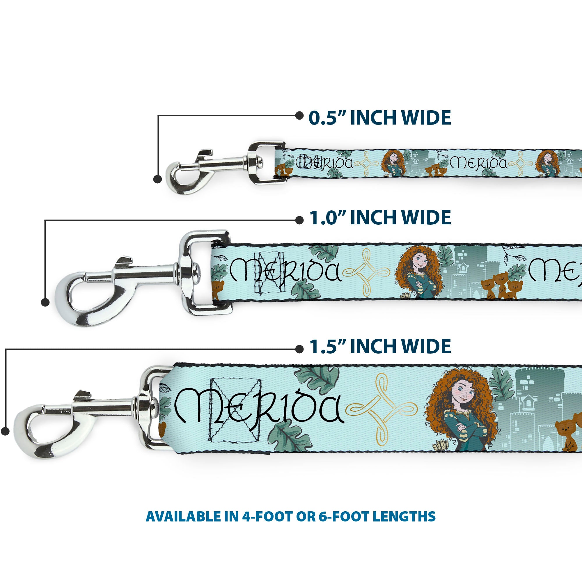 Dog Leash - Brave Merida Castle and Three Bear Brothers Pose with Script Greens Dog Leashes Disney