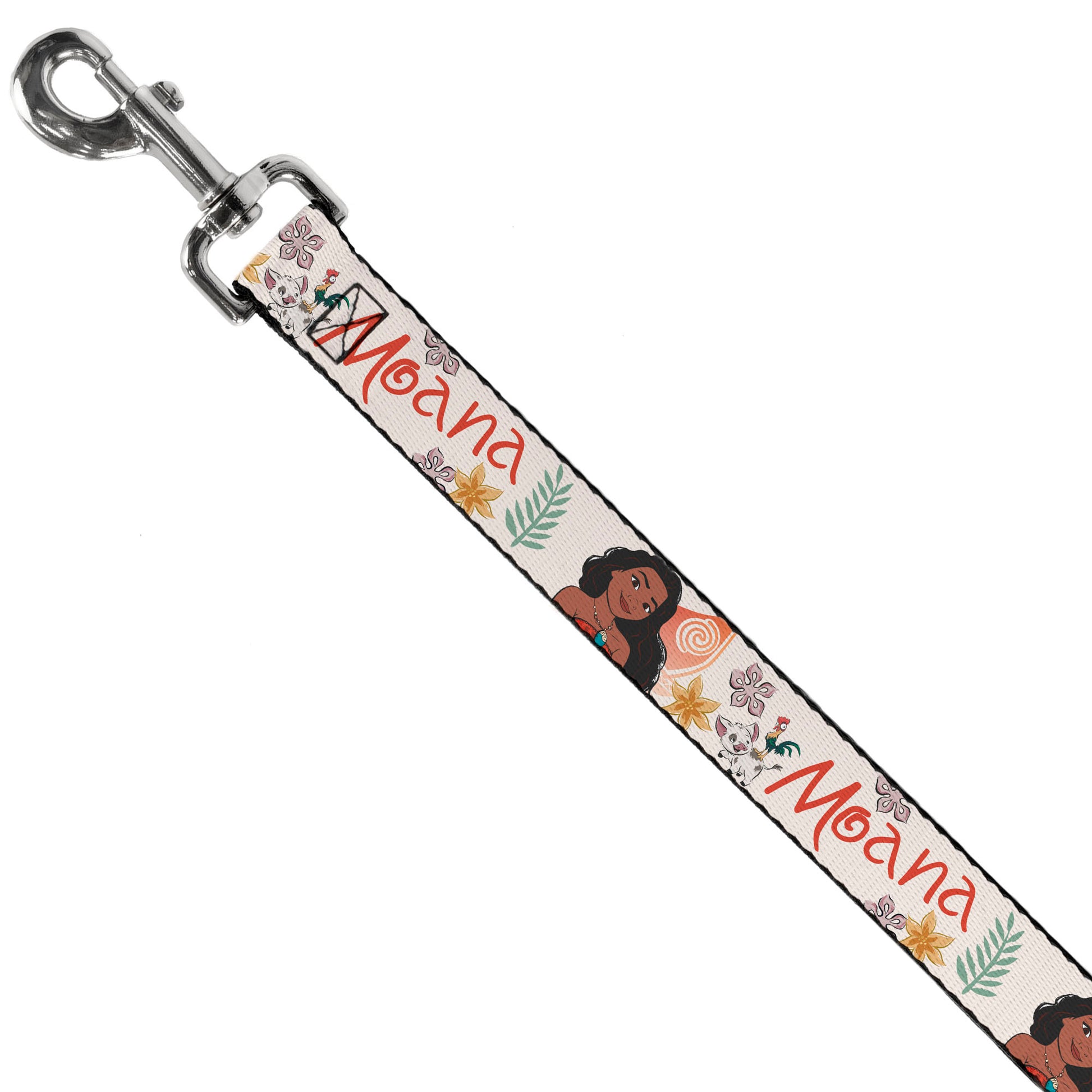 Dog Leash - Moana with Pua and Hei Hei Sail Pose with Script and Flowers Beige/Orange Dog Leashes Disney