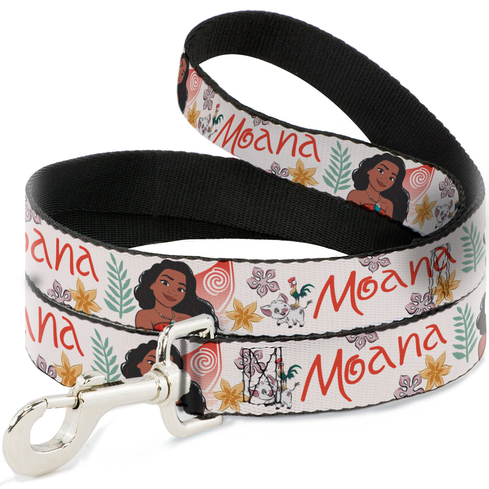 Dog Leash - Moana with Pua and Hei Hei Sail Pose with Script and Flowers Beige/Orange Dog Leashes Disney