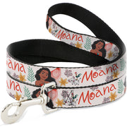 Dog Leash - Moana with Pua and Hei Hei Sail Pose with Script and Flowers Beige/Orange Dog Leashes Disney