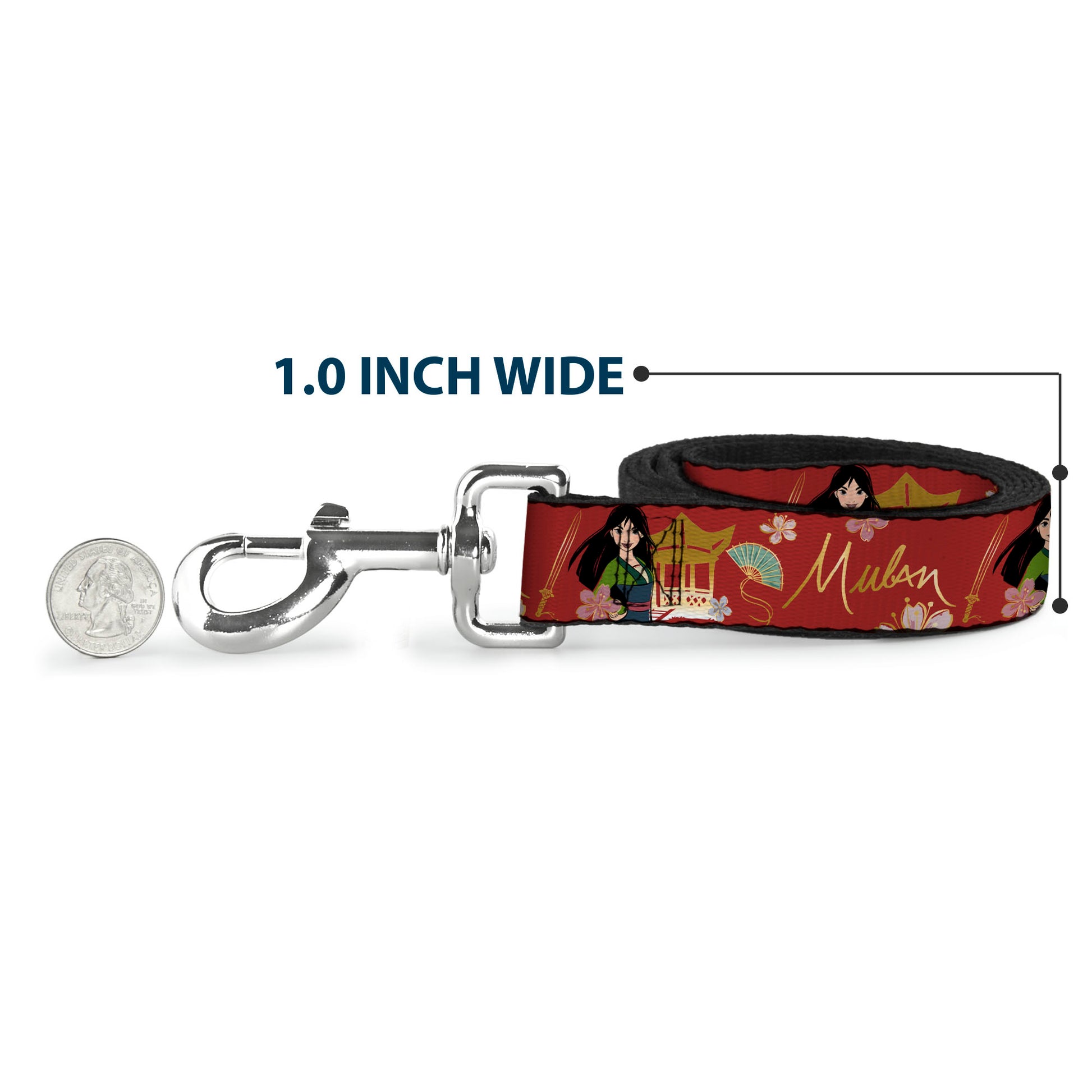 Dog Leash - Mulan Gazebo Pose with Flowers and Script Red/Golds Dog Leashes Disney