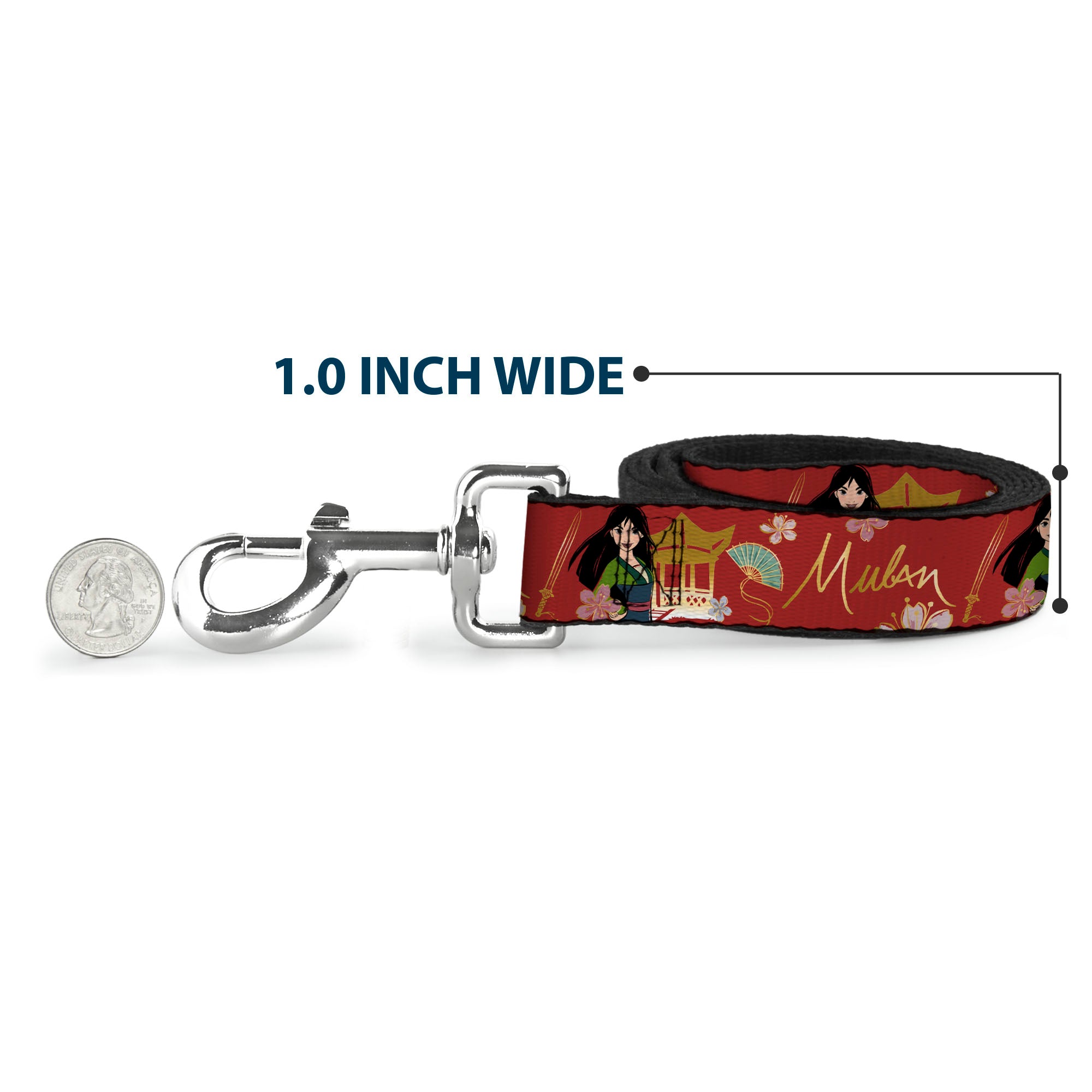 Dog Leash - Mulan Gazebo Pose with Flowers and Script Red/Golds Dog Leashes Disney