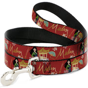 Dog Leash - Mulan Gazebo Pose with Flowers and Script Red/Golds Dog Leashes Disney