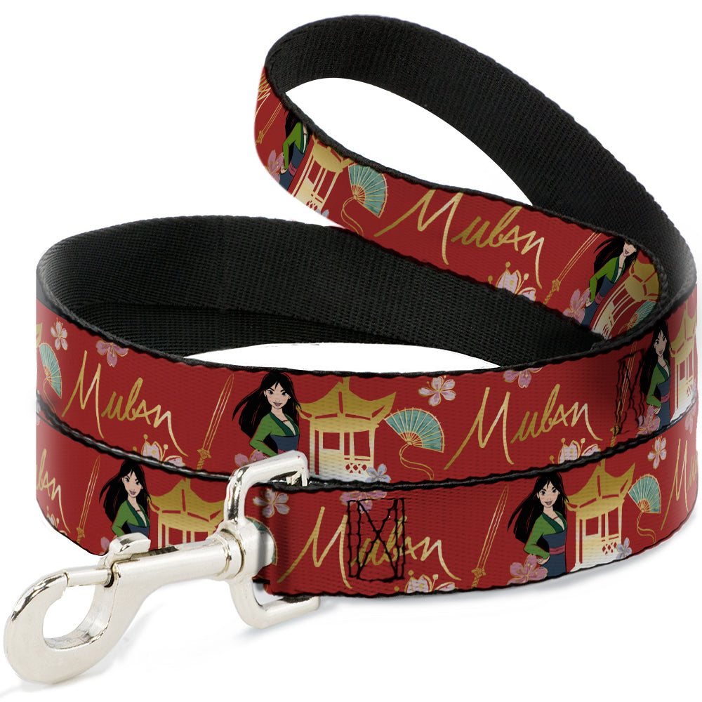 Dog Leash - Mulan Gazebo Pose with Flowers and Script Red/Golds Dog Leashes Disney