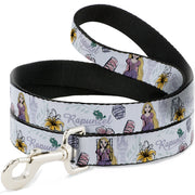 Dog Leash - Rapunzel Castle and Pascual Pose with Script and Flowers White/Purples Dog Leashes Disney