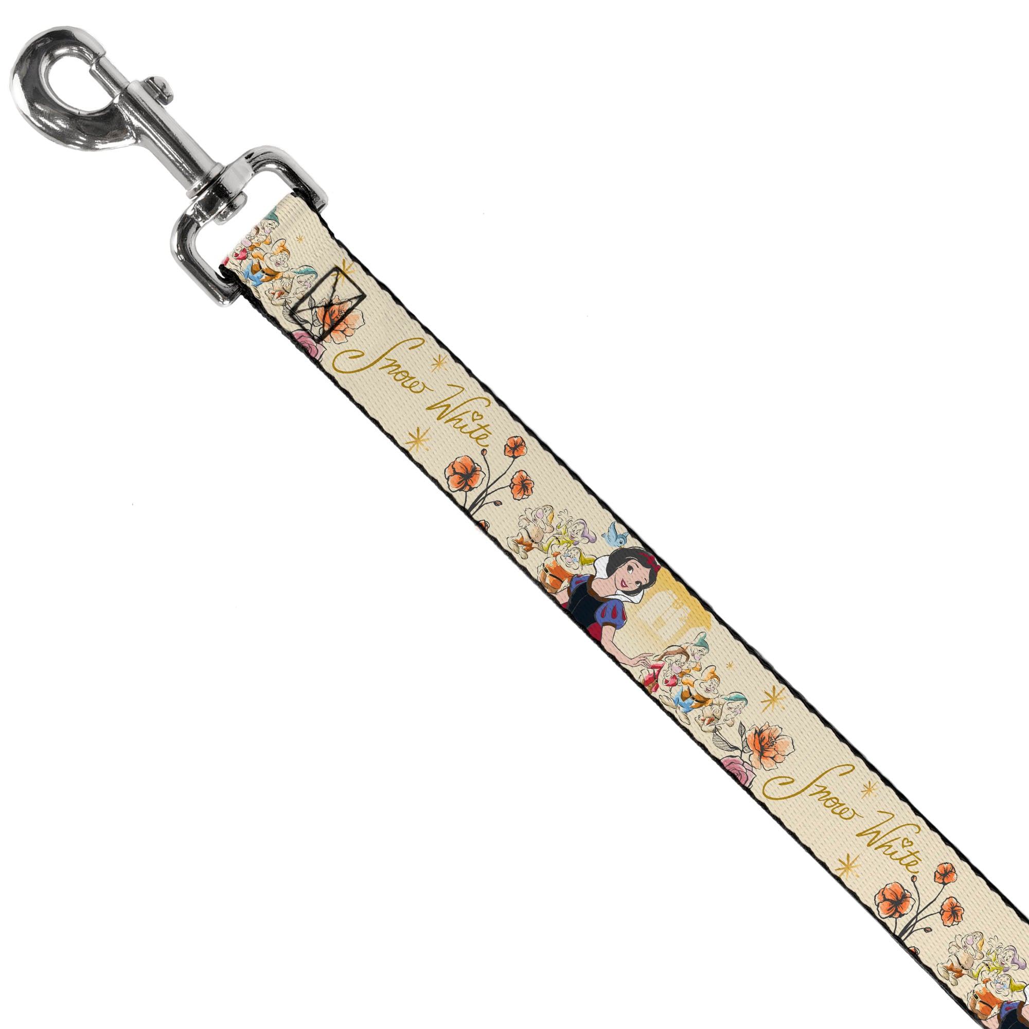 Dog Leash - Snow White and the Seven Dwarfs with Script and Flowers Yellows Dog Leashes Disney