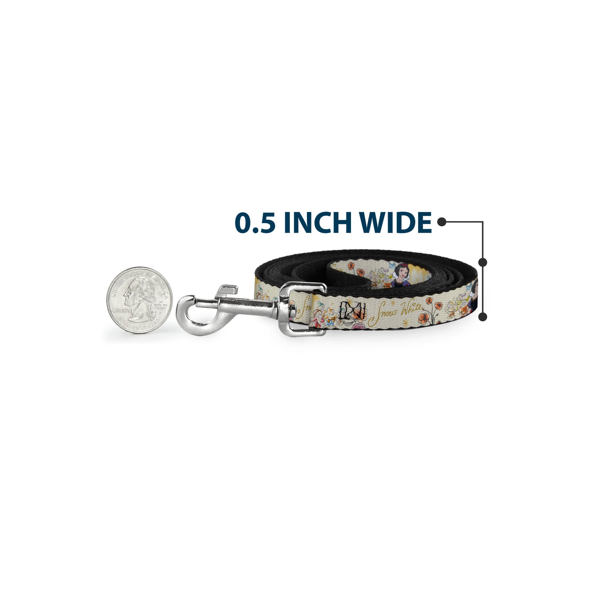 Dog Leash - Snow White and the Seven Dwarfs with Script and Flowers Yellows Dog Leashes Disney
