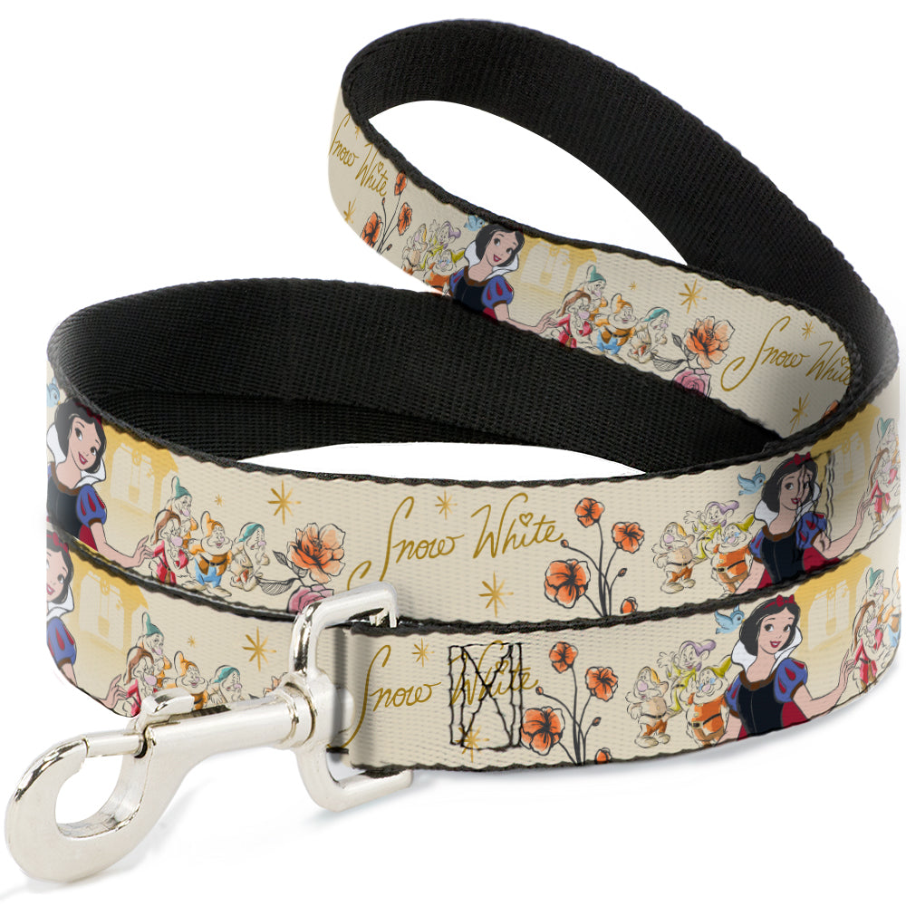 Dog Leash - Snow White and the Seven Dwarfs with Script and Flowers Yellows Dog Leashes Disney