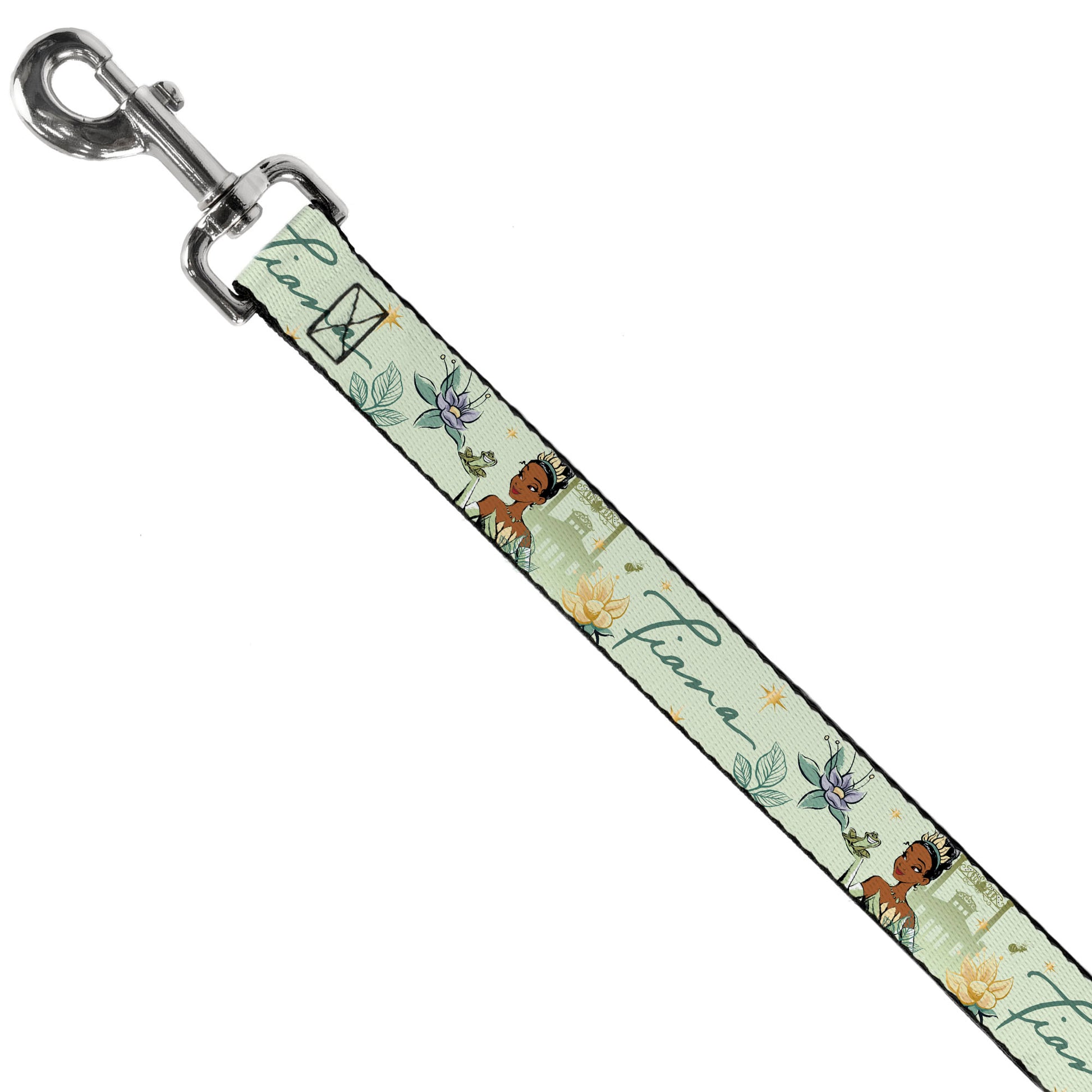 Dog Leash - The Princess and the Frog Tiana Palace Pose with Script and Flowers Greens Dog Leashes Disney