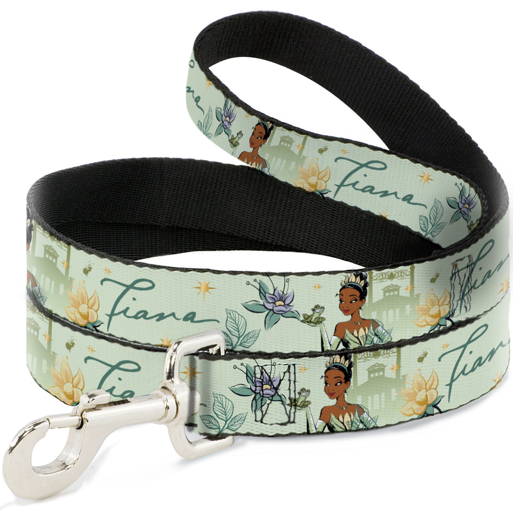 Dog Leash - The Princess and the Frog Tiana Palace Pose with Script and Flowers Greens Dog Leashes Disney