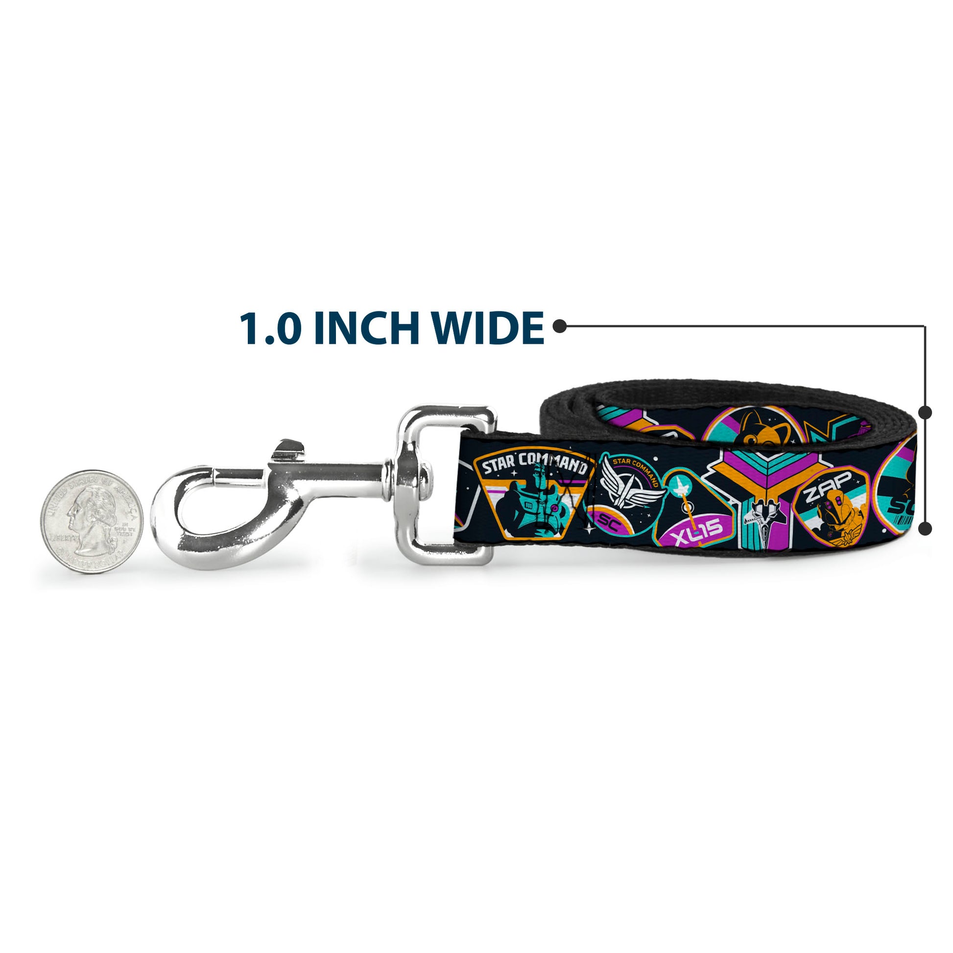 Dog Leash - Lightyear Mission Patches Collage Black/Multi Color Dog Leashes Disney