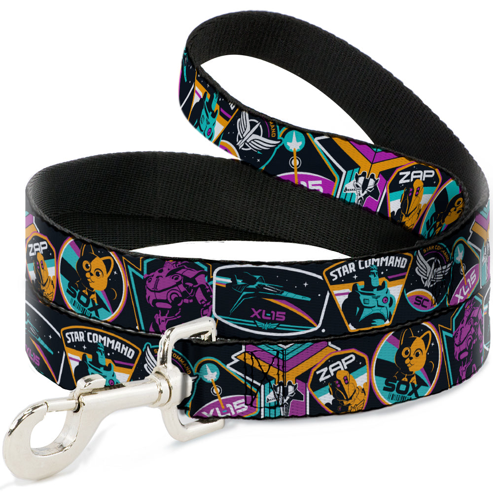 Dog Leash - Lightyear Mission Patches Collage Black/Multi Color Dog Leashes Disney