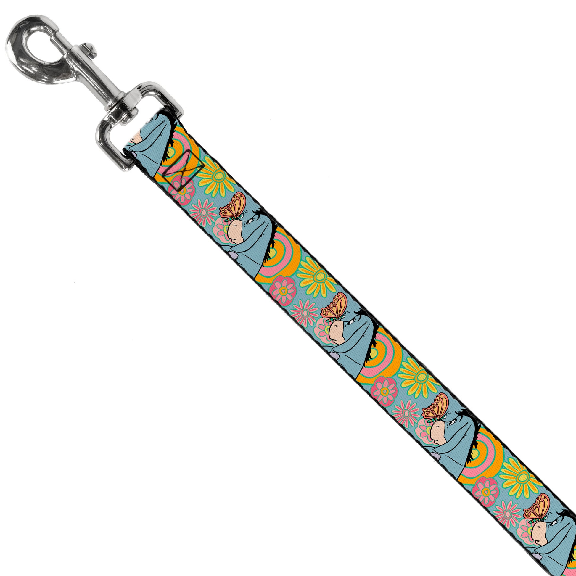 Dog Leash - Winnie the Pooh Eeyore Butterfly Pose Floral Collage Blue/Pinks/Yellows Dog Leashes Disney