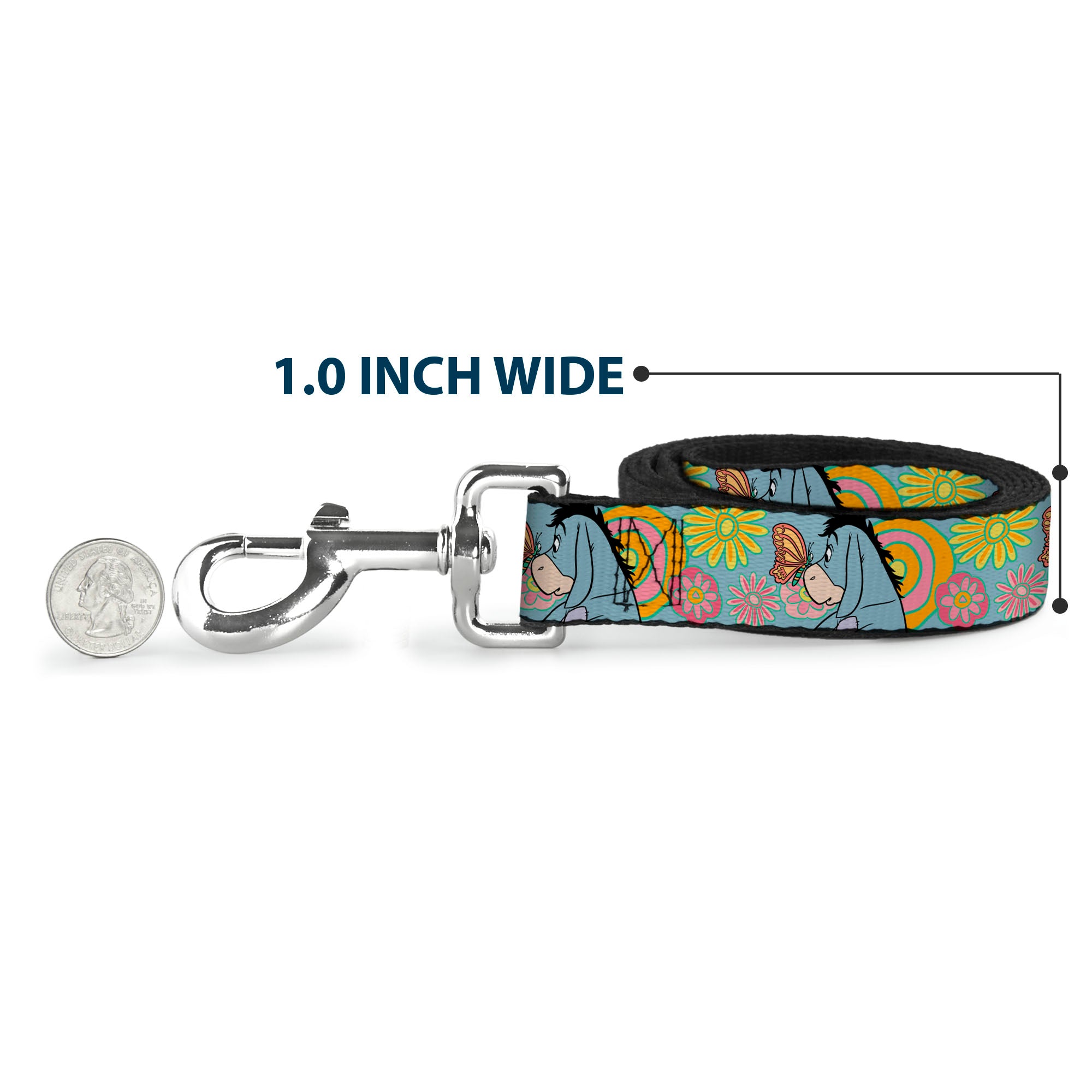 Dog Leash - Winnie the Pooh Eeyore Butterfly Pose Floral Collage Blue/Pinks/Yellows Dog Leashes Disney