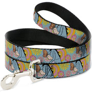 Dog Leash - Winnie the Pooh Eeyore Butterfly Pose Floral Collage Blue/Pinks/Yellows Dog Leashes Disney