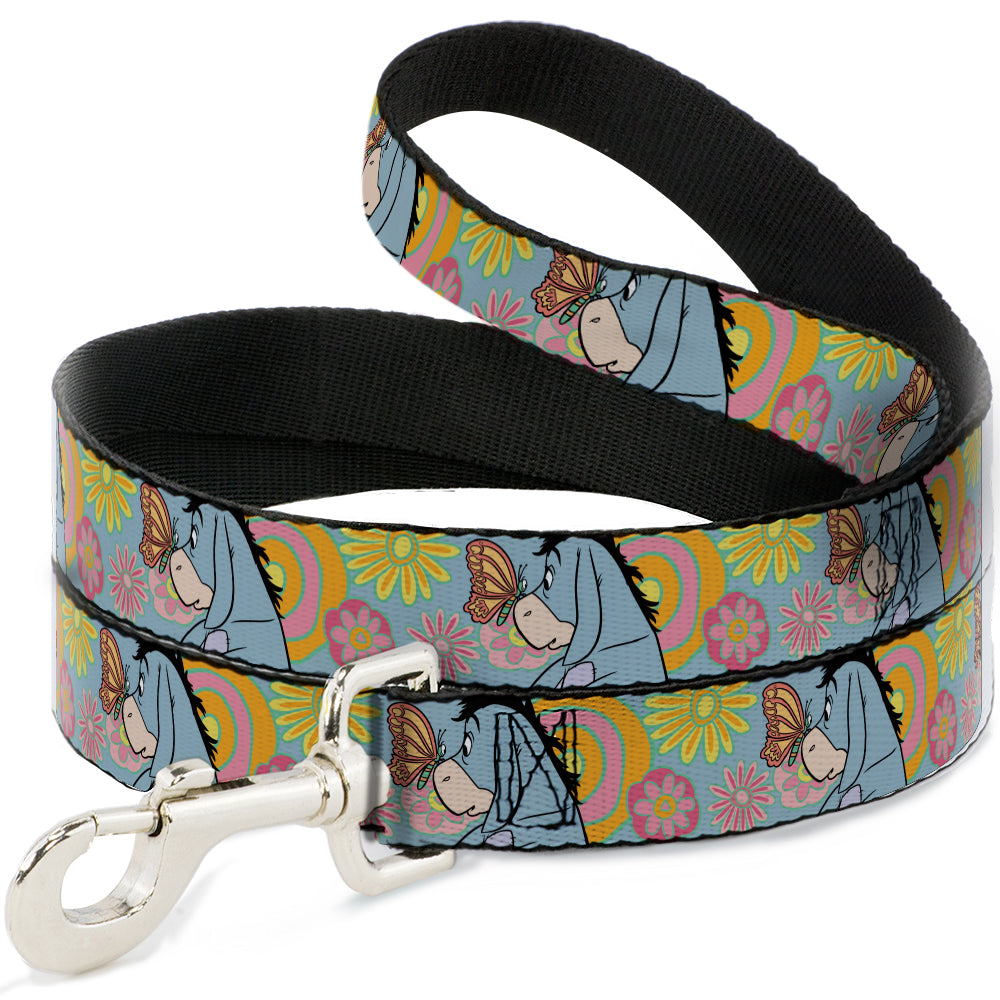Dog Leash - Winnie the Pooh Eeyore Butterfly Pose Floral Collage Blue/Pinks/Yellows Dog Leashes Disney