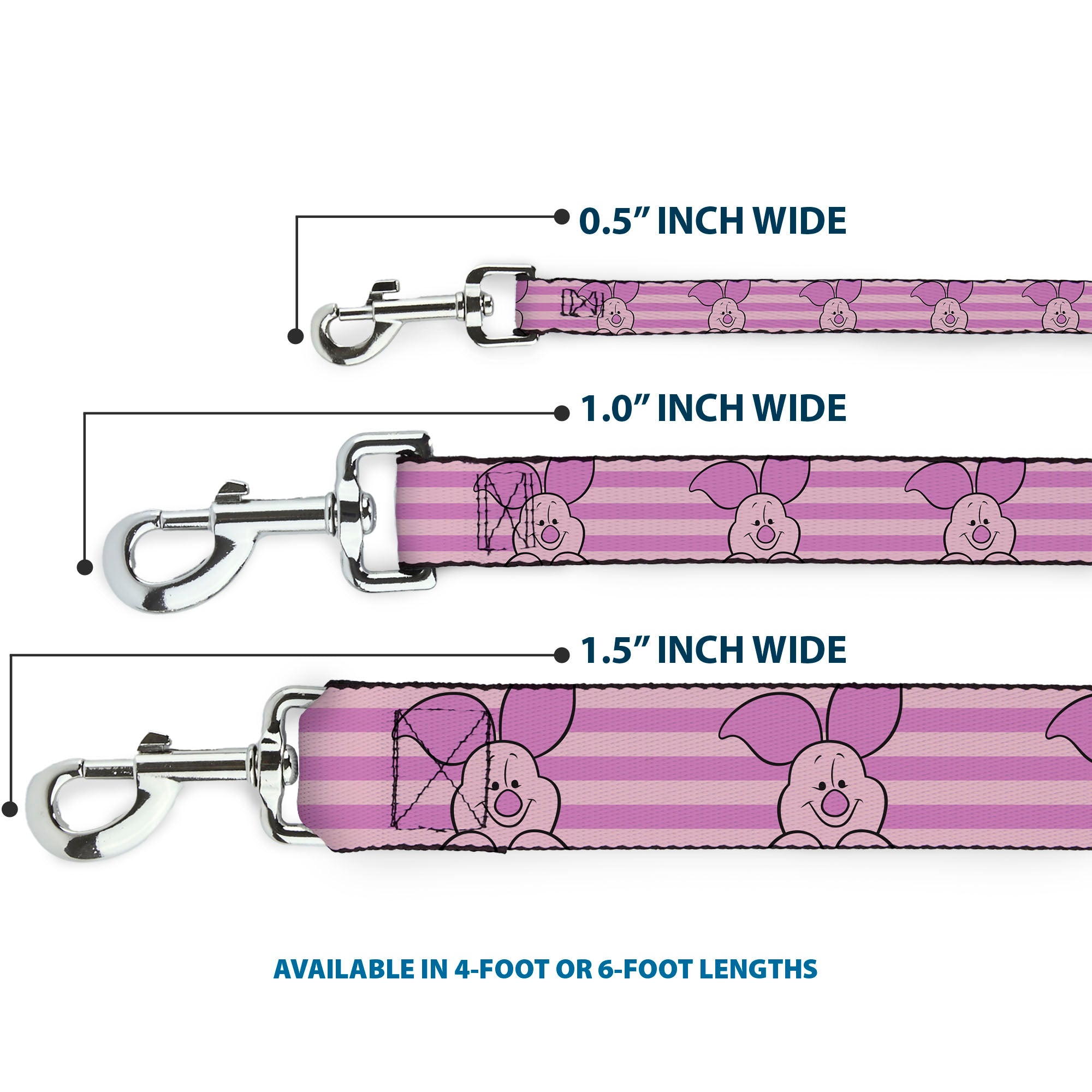 Dog Leash - Winnie the Pooh Piglet Expression Close-Up Stripe Pinks Dog Leashes Disney