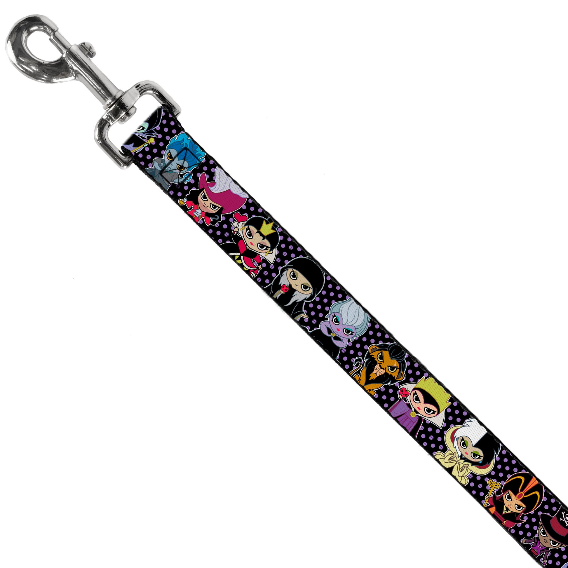 Dog Leash - Disney 11-Sweet Chibi Villain Poses Polka Dot Black/Lavender Dog Leashes Disney