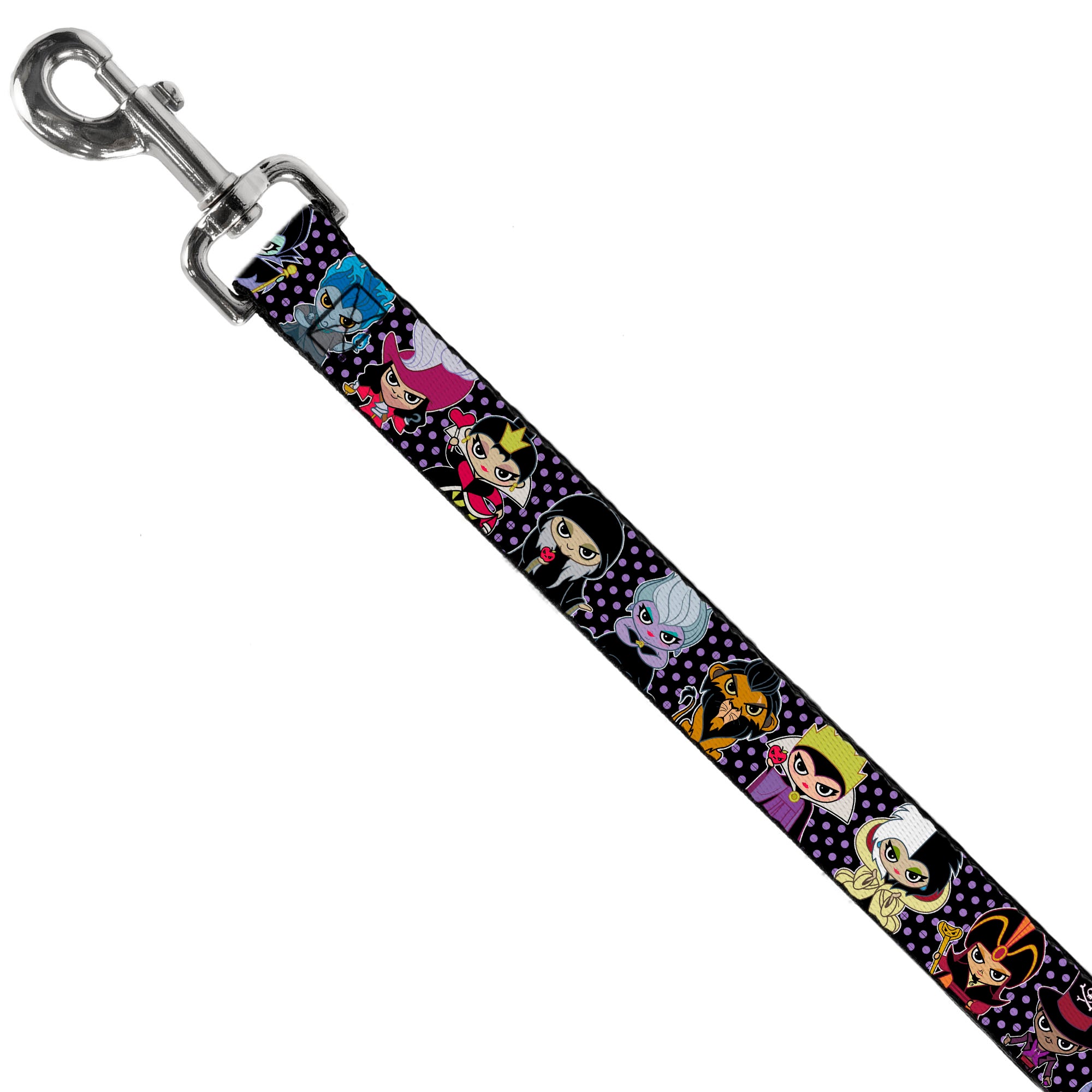 Dog Leash - Disney 11-Sweet Chibi Villain Poses Polka Dot Black/Lavender Dog Leashes Disney