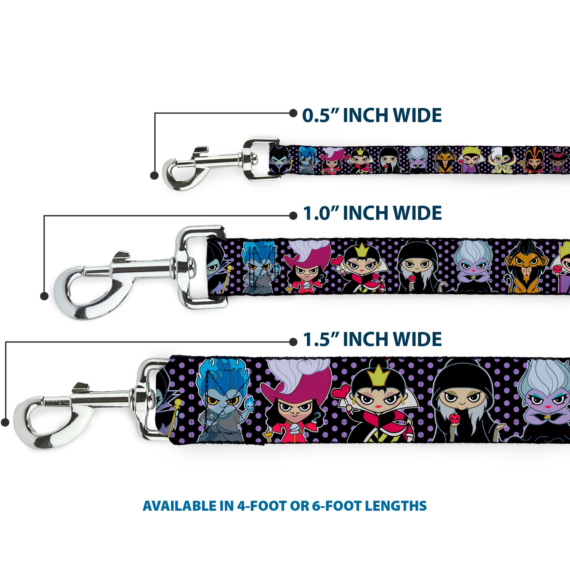 Dog Leash - Disney 11-Sweet Chibi Villain Poses Polka Dot Black/Lavender Dog Leashes Disney