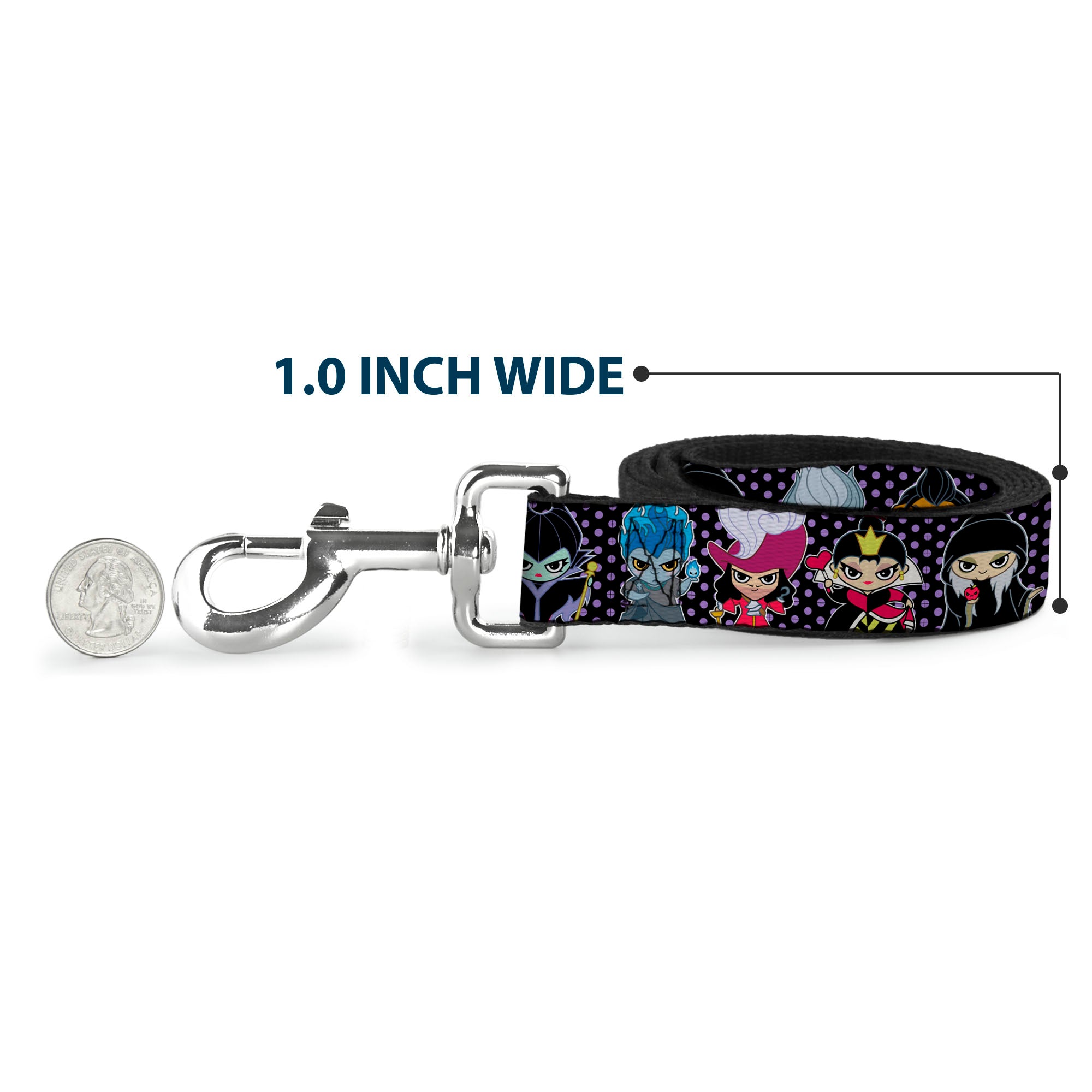 Dog Leash - Disney 11-Sweet Chibi Villain Poses Polka Dot Black/Lavender Dog Leashes Disney