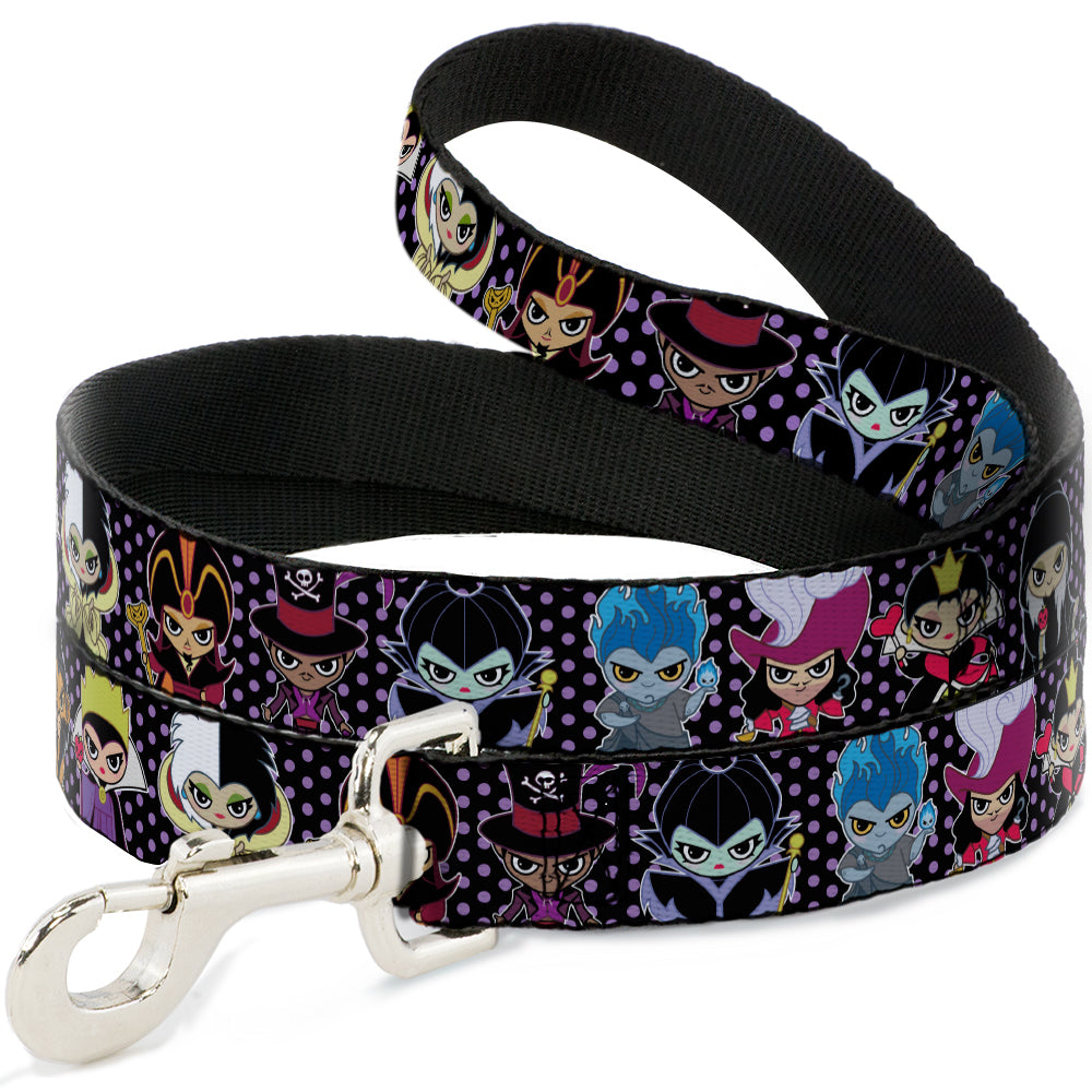 Dog Leash - Disney 11-Sweet Chibi Villain Poses Polka Dot Black/Lavender Dog Leashes Disney