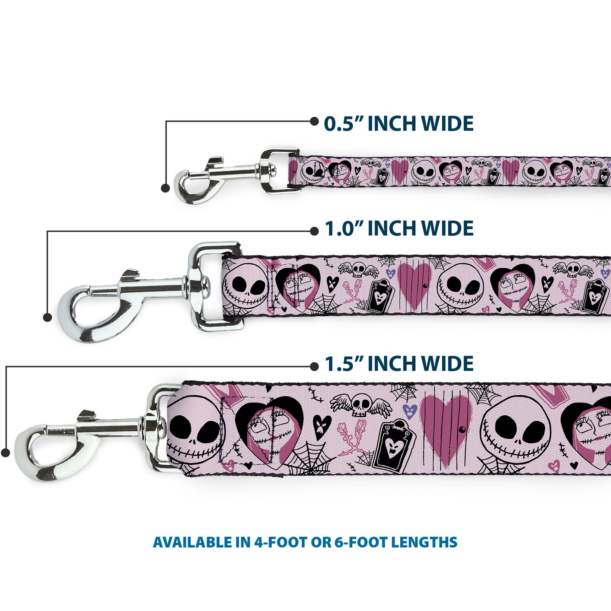 Dog Leash - The Nightmare Before Christmas Jack and Sally Doodles Pinks/Black Dog Leashes Disney